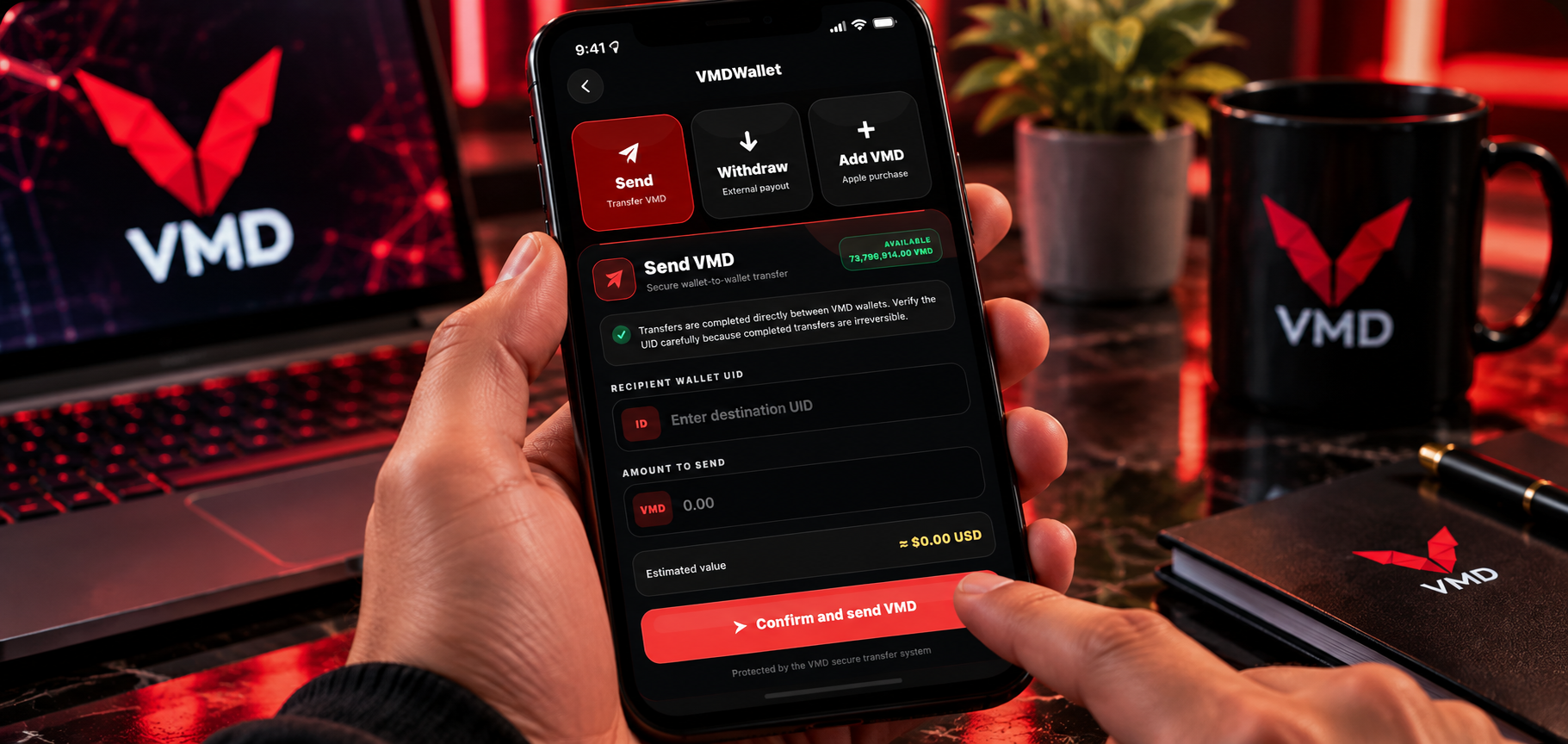 VMD Wallet Send VMD interface for supported wallet-to-wallet user transfers