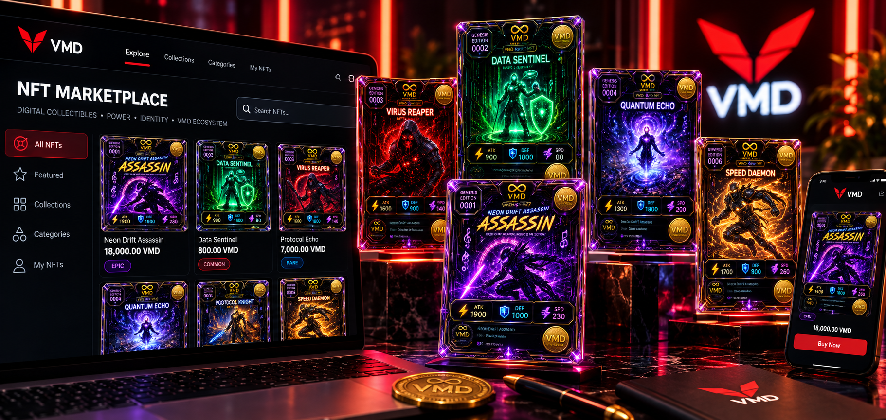VMD NFT Marketplace featuring official Viral Media Digital collectible NFT cards