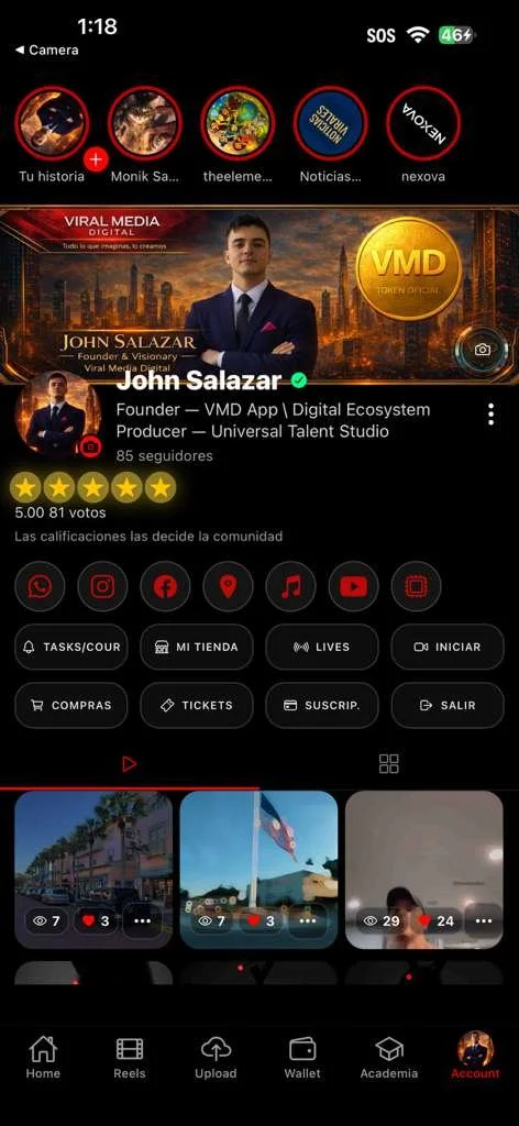 John Salazar fundador de Viral Media Digital dentro de la app VMD