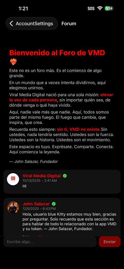 Foro oficial de la comunidad Viral Media Digital dentro de la app VMD
