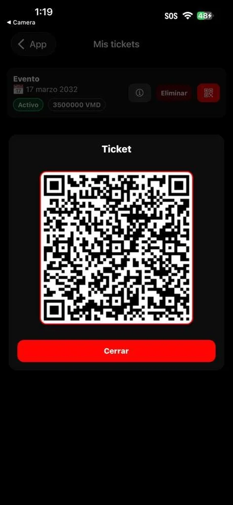 Ticket de evento con codigo QR dentro de Viral Media Digital para acceso y validacion en VMD