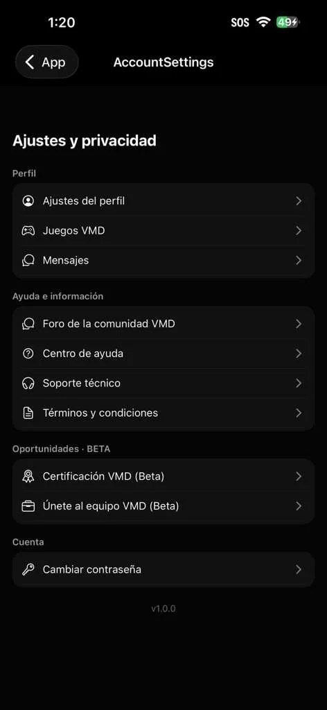 Configuración de cuenta dentro de Viral Media Digital App