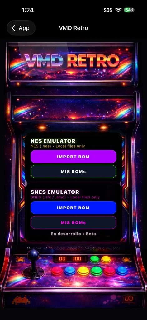 VMD Retro con emulador NES y SNES dentro de Viral Media Digital App