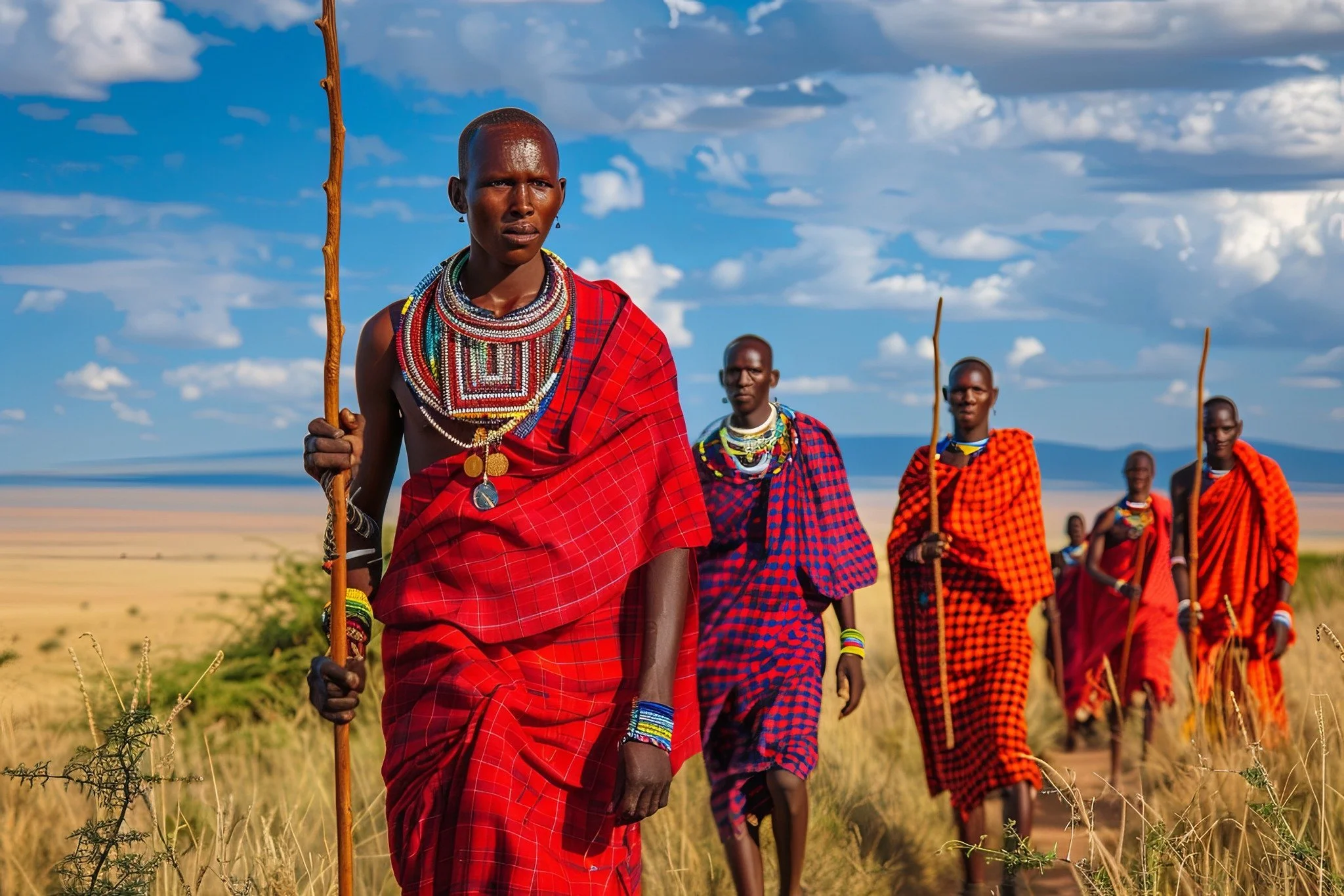 Maasai tribe in traditional dress during a cultural safari