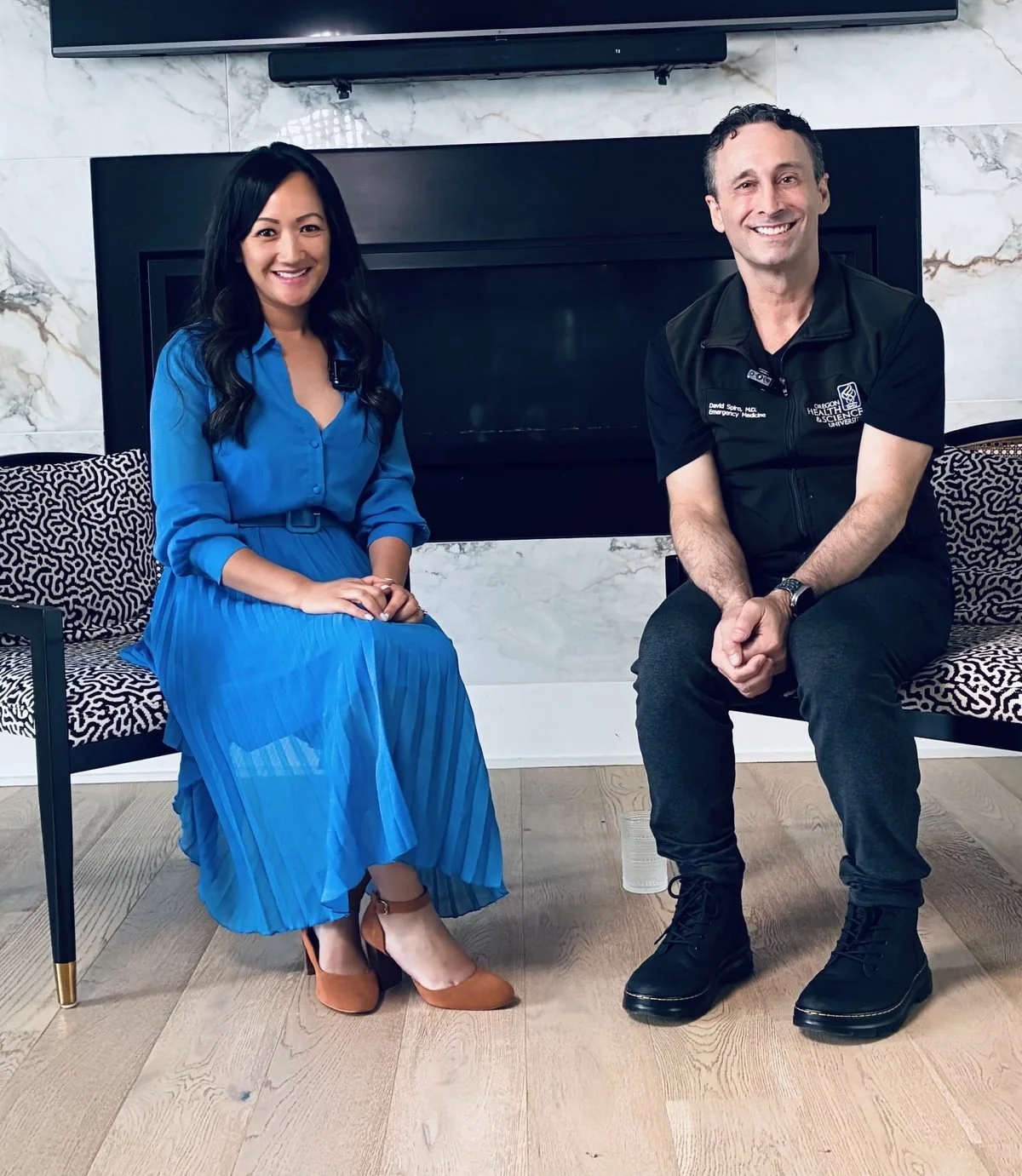 Dr. David Spiro with a guest on the HuMed set