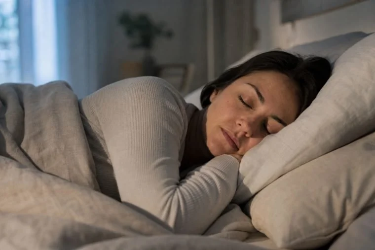 Woman sleeping restoratively after nervous system regulation coaching