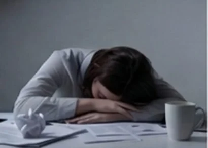 Fatigued professional with low energy and burnout in the morning