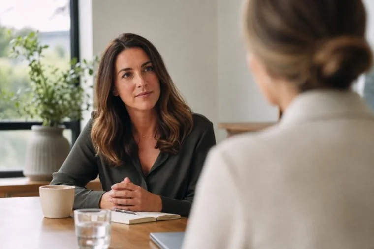Woman pausing to respond with intention instead of reacting under stress