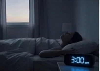 Woman lying awake at night with restless sleep caused by anxiety and a dysregulated nervous system