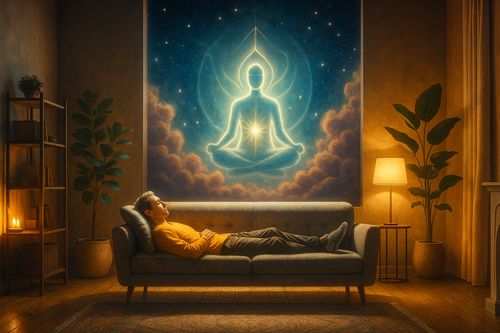 Client resting during a QHHT past life regression session