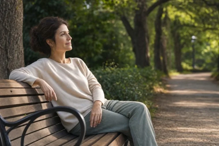 Person resting on a park bench, recovering fully from chronic stress