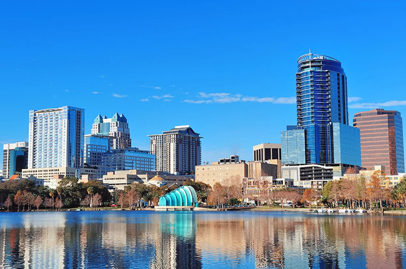 Orlando, Florida skyline over the lake, home of A Way Forward corporate wellness workshops
