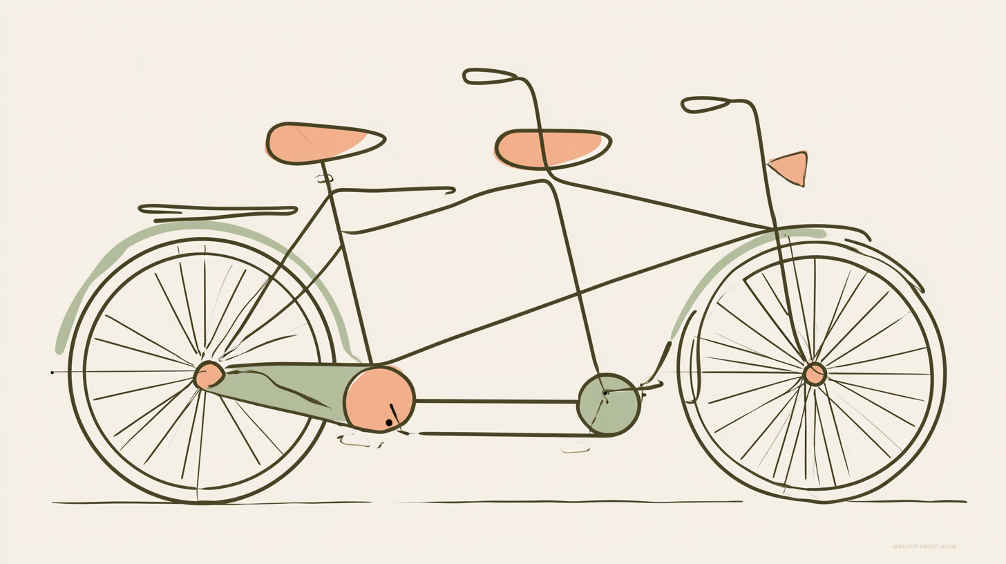A single continuous-line drawing of a tandem bicycle, built for two