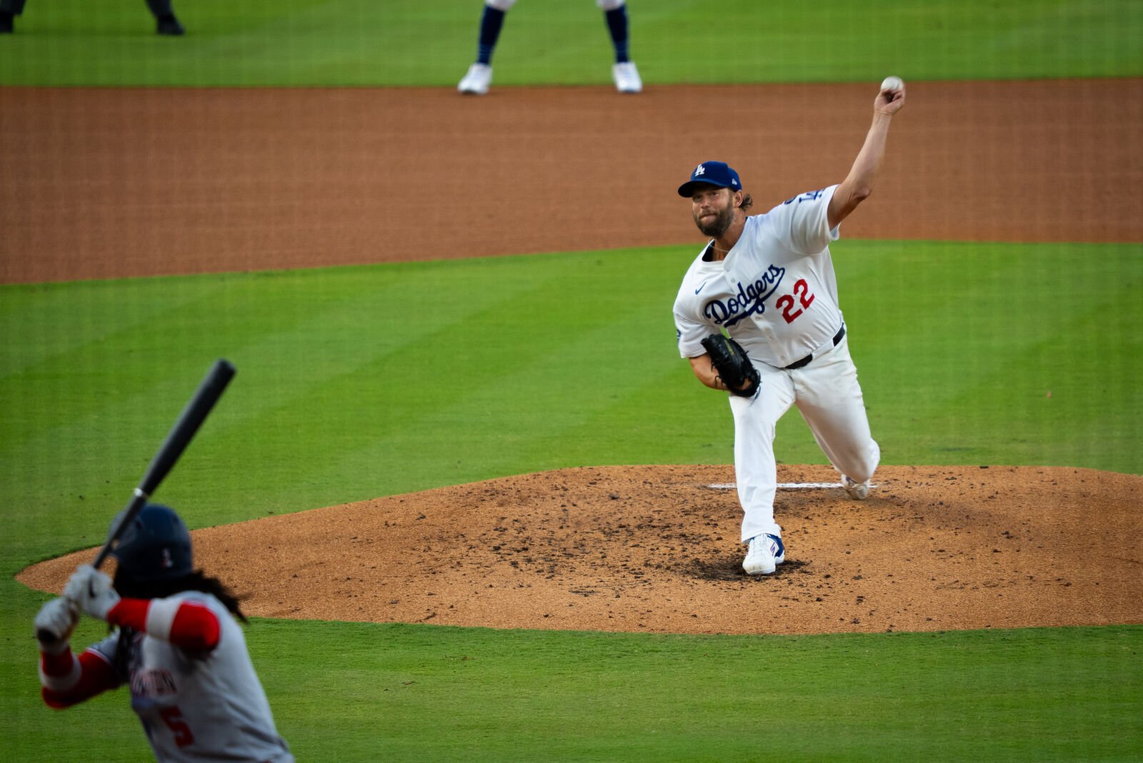 Dodgers pitcher mid-delivery