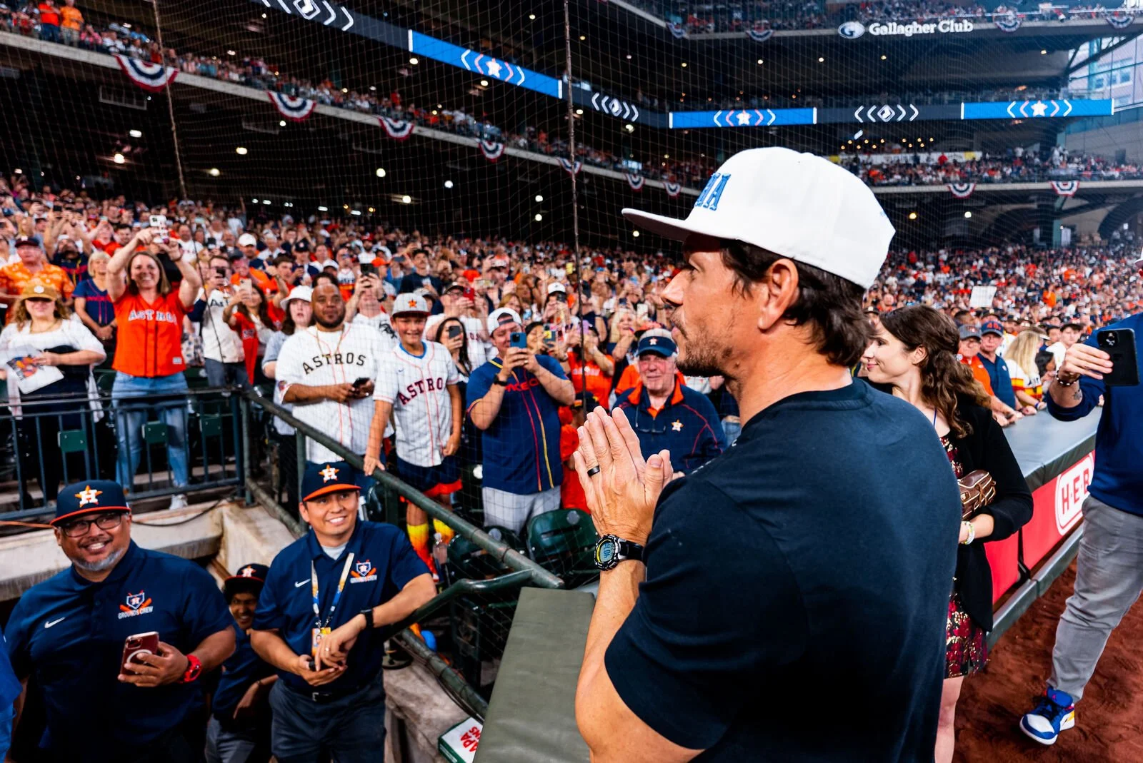 Fans celebrating at the ballpark