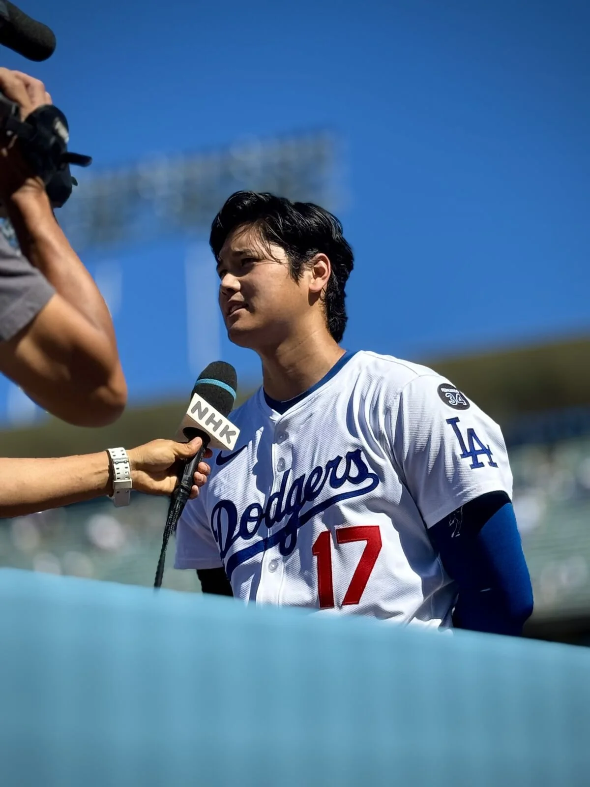 Shohei Ohtani during a field-level interview