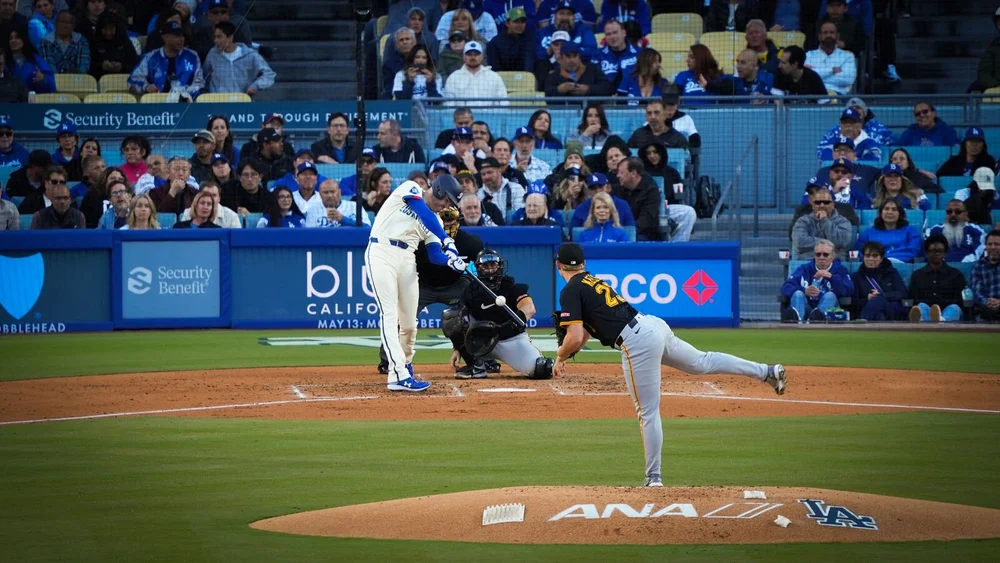 Batter and pitcher at Dodger Stadium