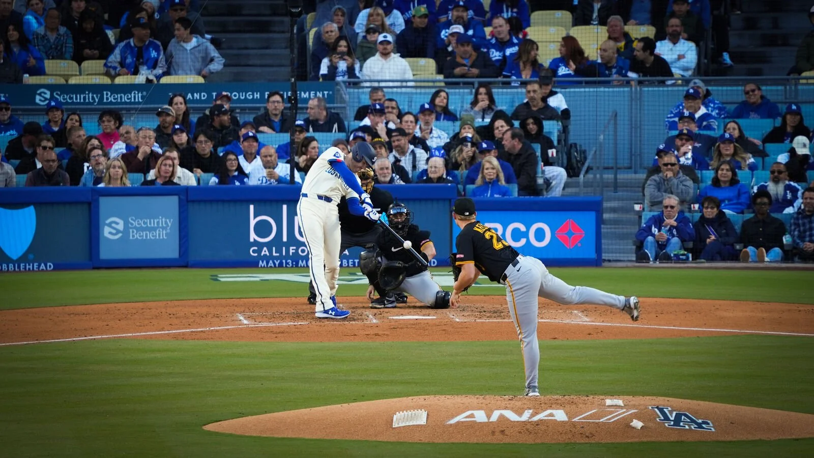 Batter and pitcher at Dodger Stadium