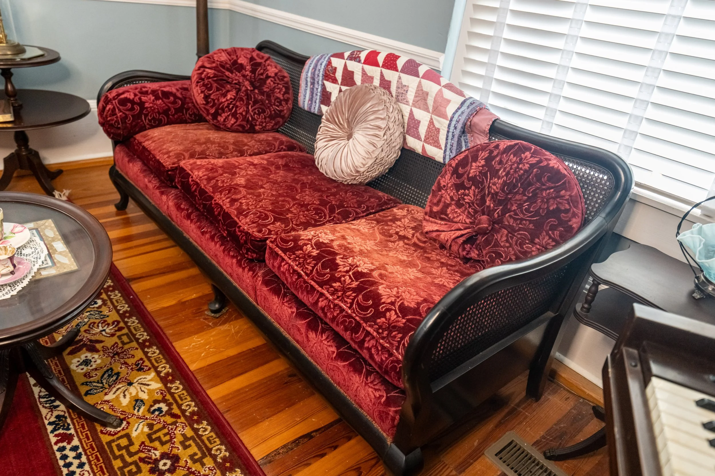 Vintage red velvet couch