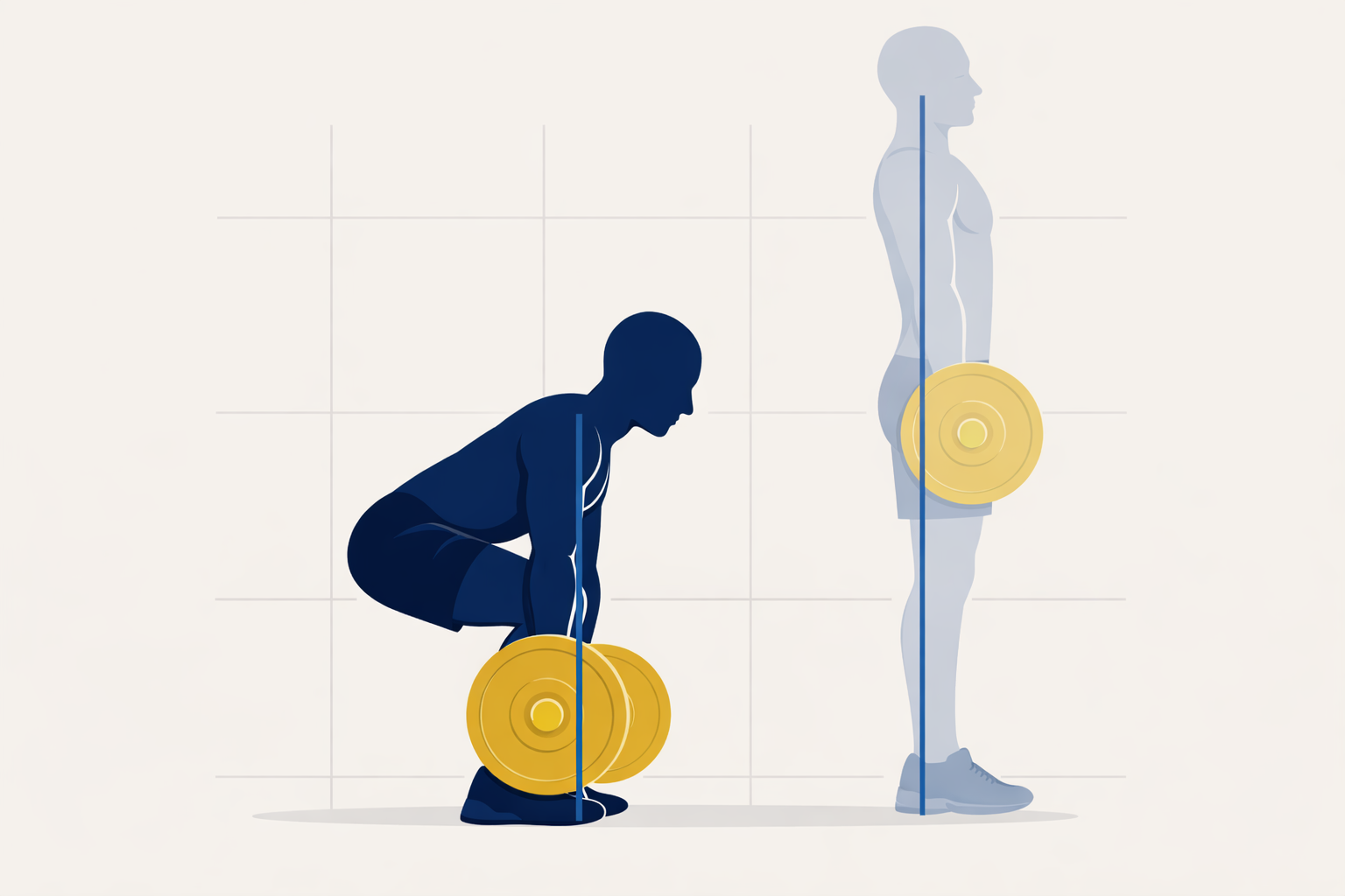 Deadlift exercise demonstration — starting position with hip hinge and bar path over mid-foot