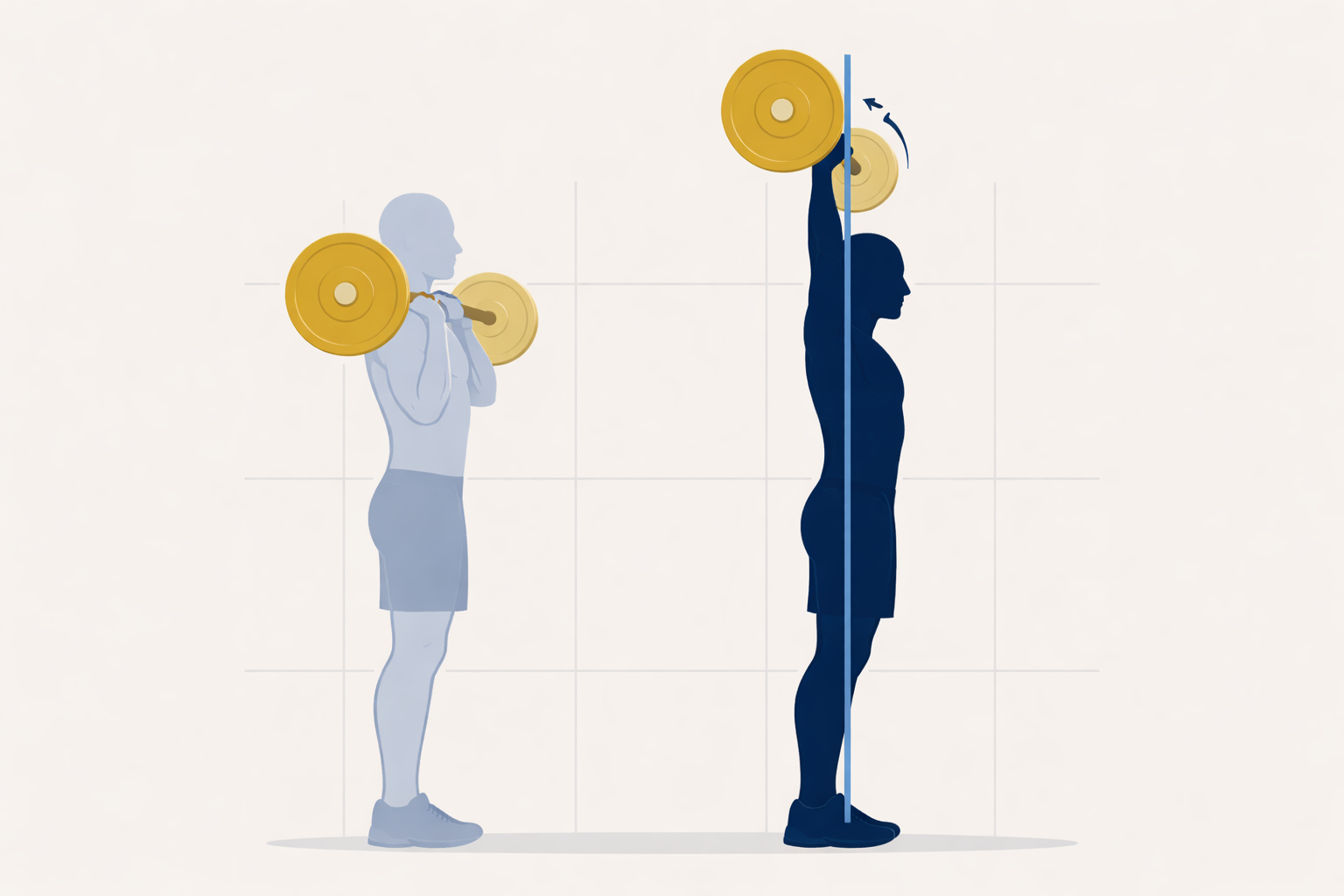 Overhead press exercise demonstration — front rack starting position and full lockout overhead