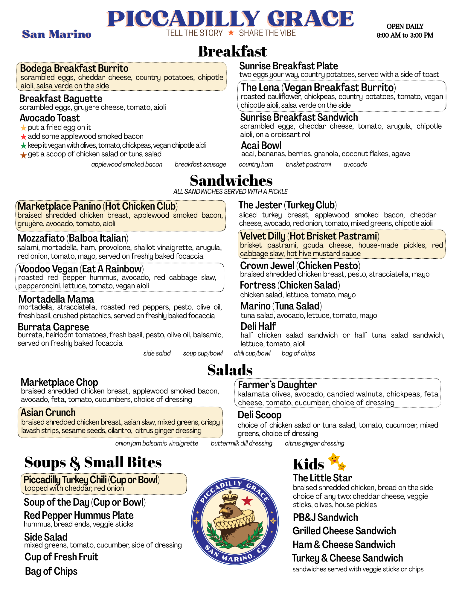 San Marino Menu