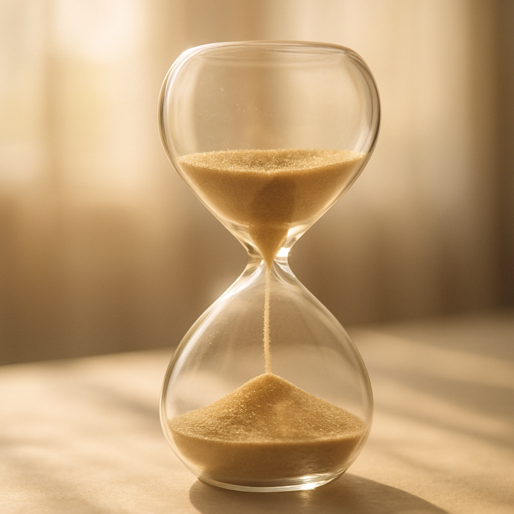 Hourglass glowing in warm sunlight