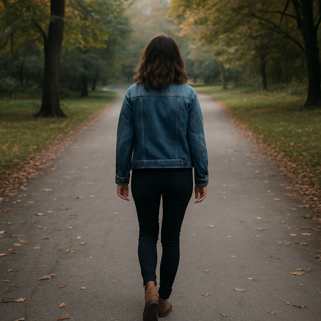 Woman walking alone on a quiet path