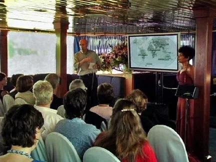 Multimedia presentation aboard the boat during the celebration