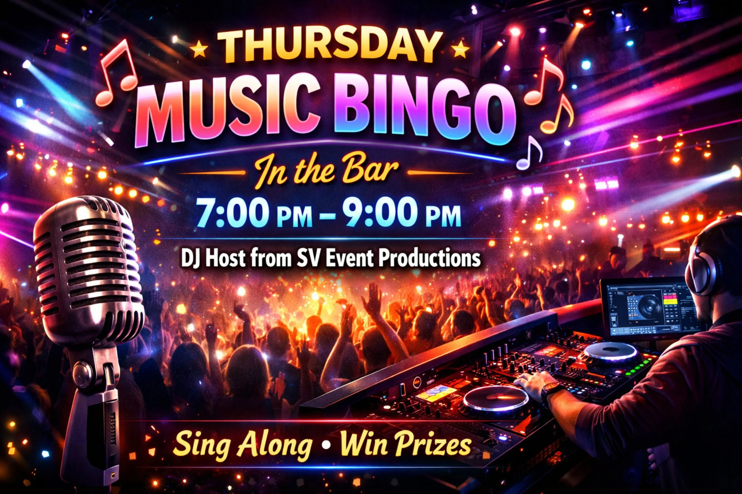 Music and Bingo Thursday 7pm to 9pm sing along win prizes