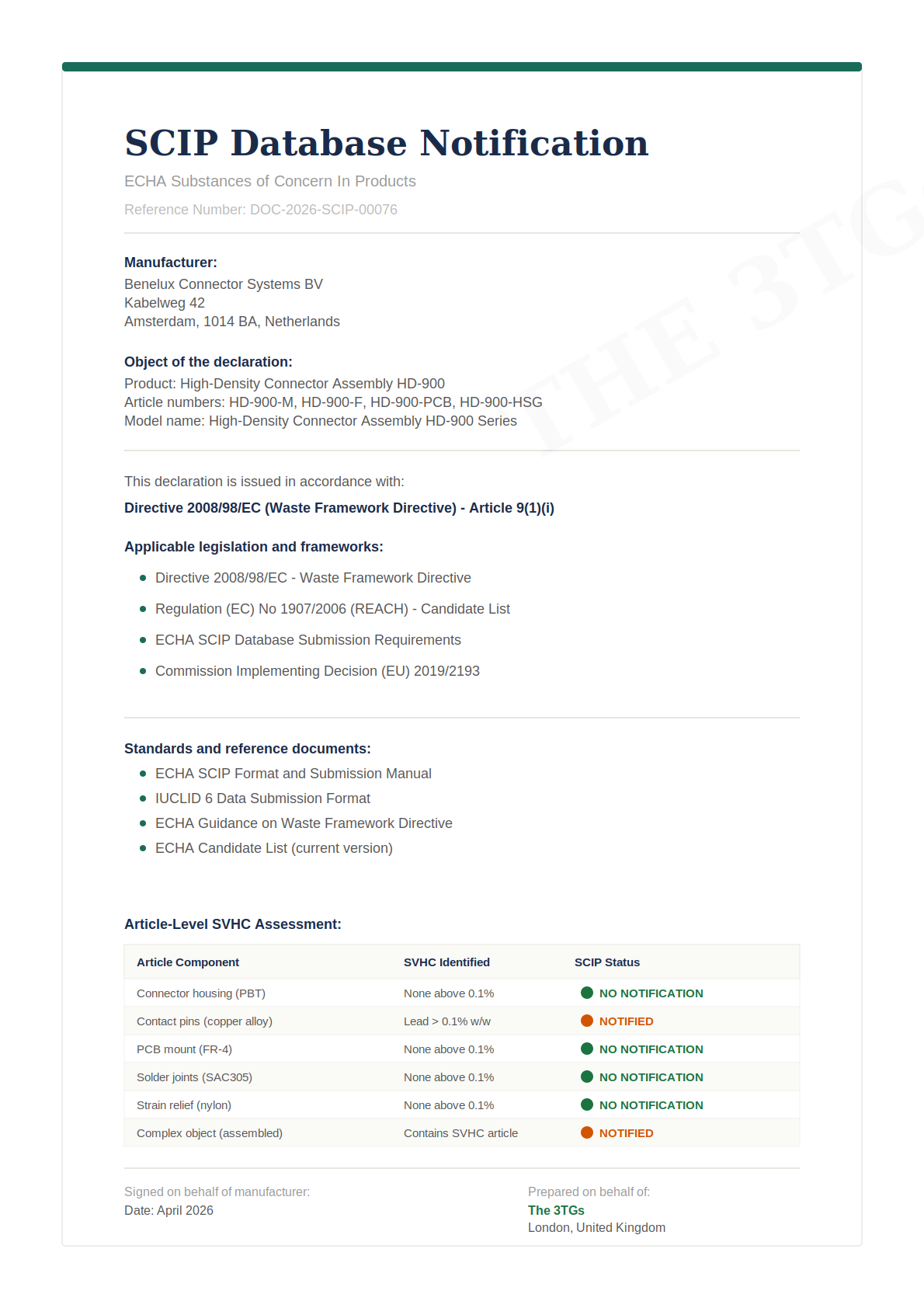 SCIP Database Notification prepared by The 3TGs