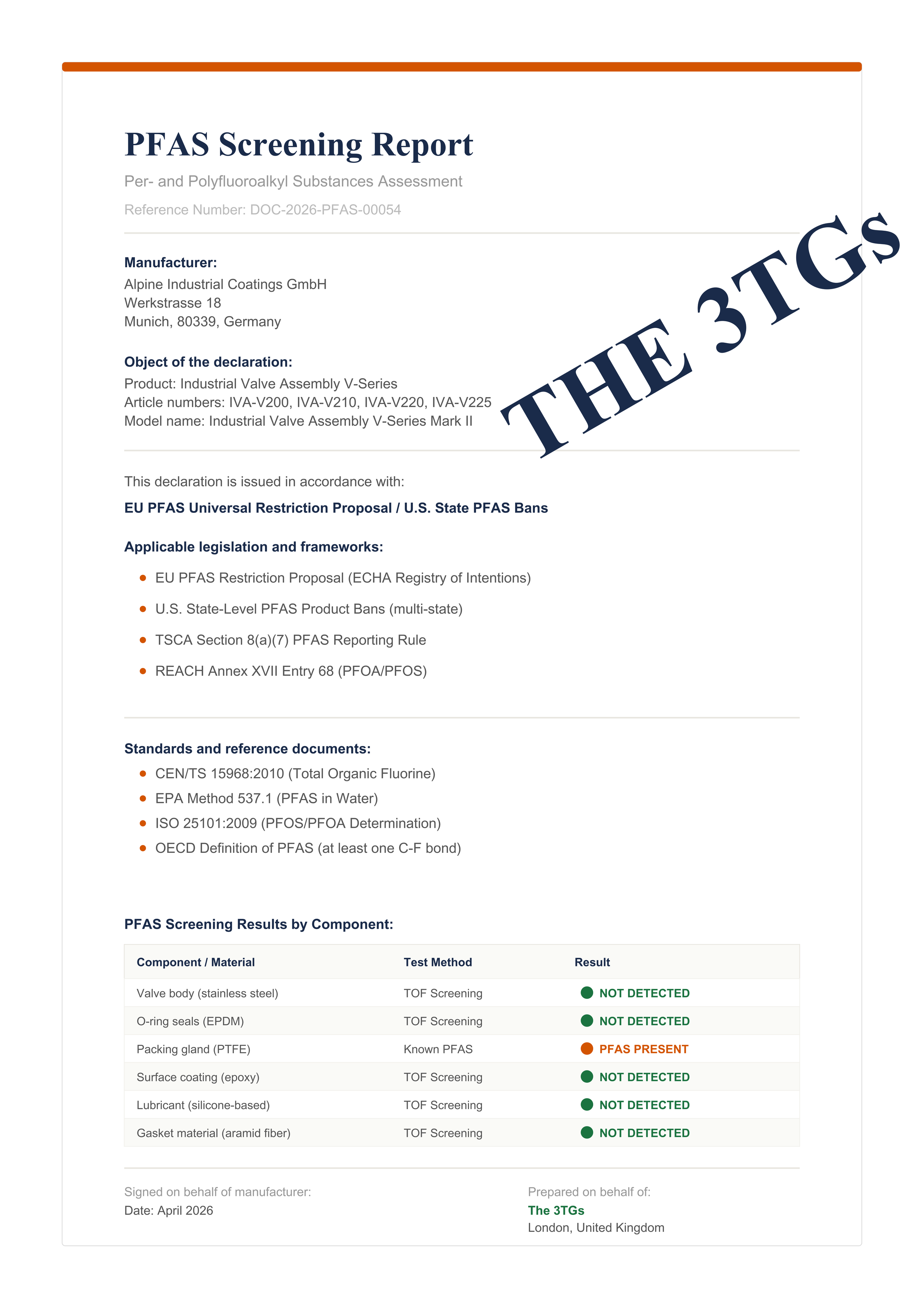 PFAS Screening Report prepared by The 3TGs
