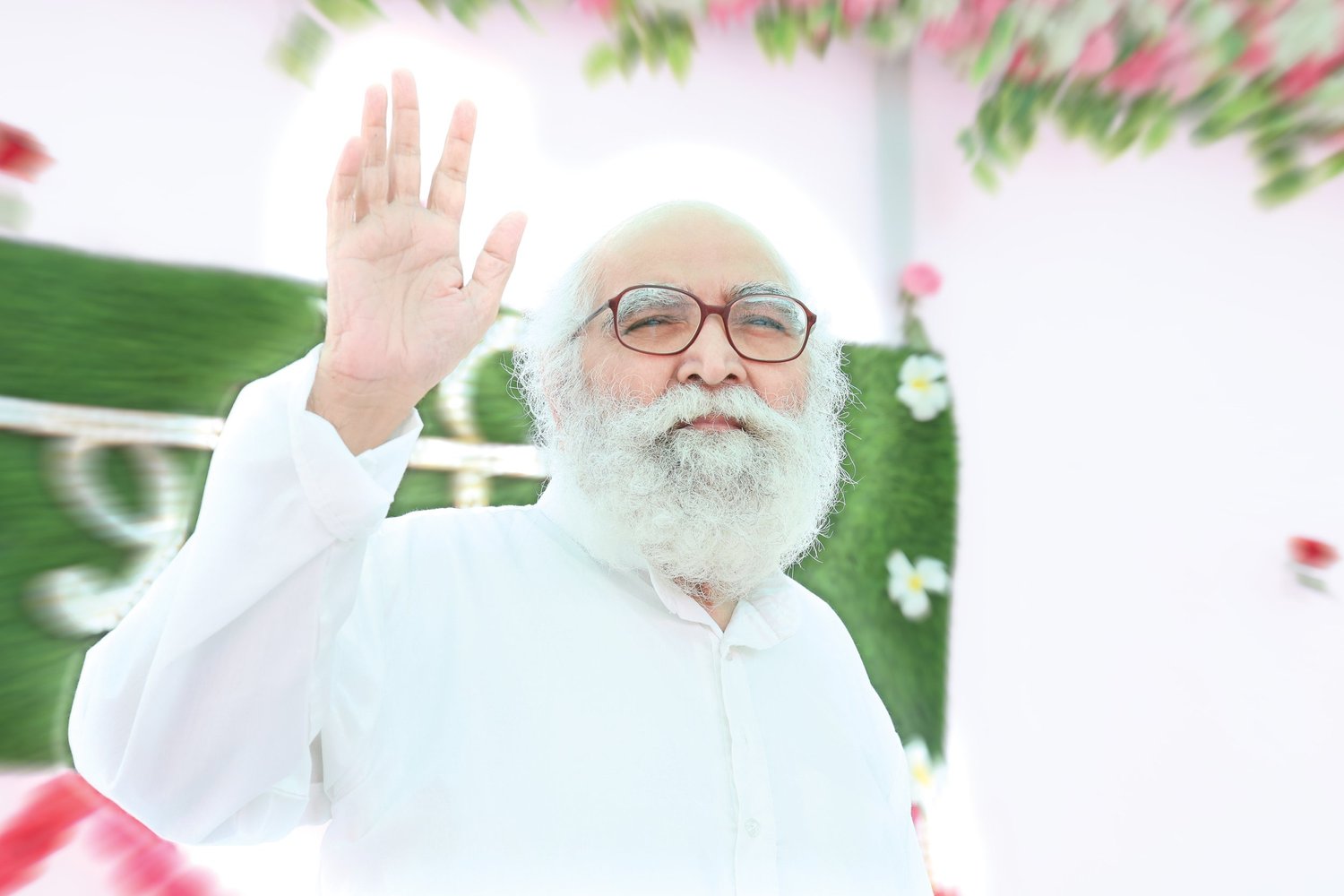 Bapuji Dashrathbhai Patel raising his hand in blessing