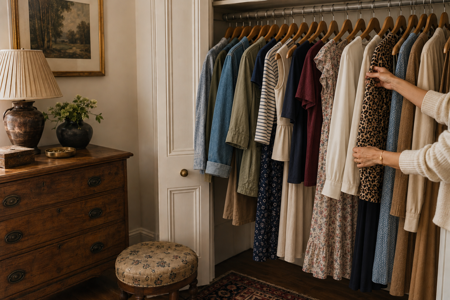A varied women's wardrobe with mixed sleeve lengths