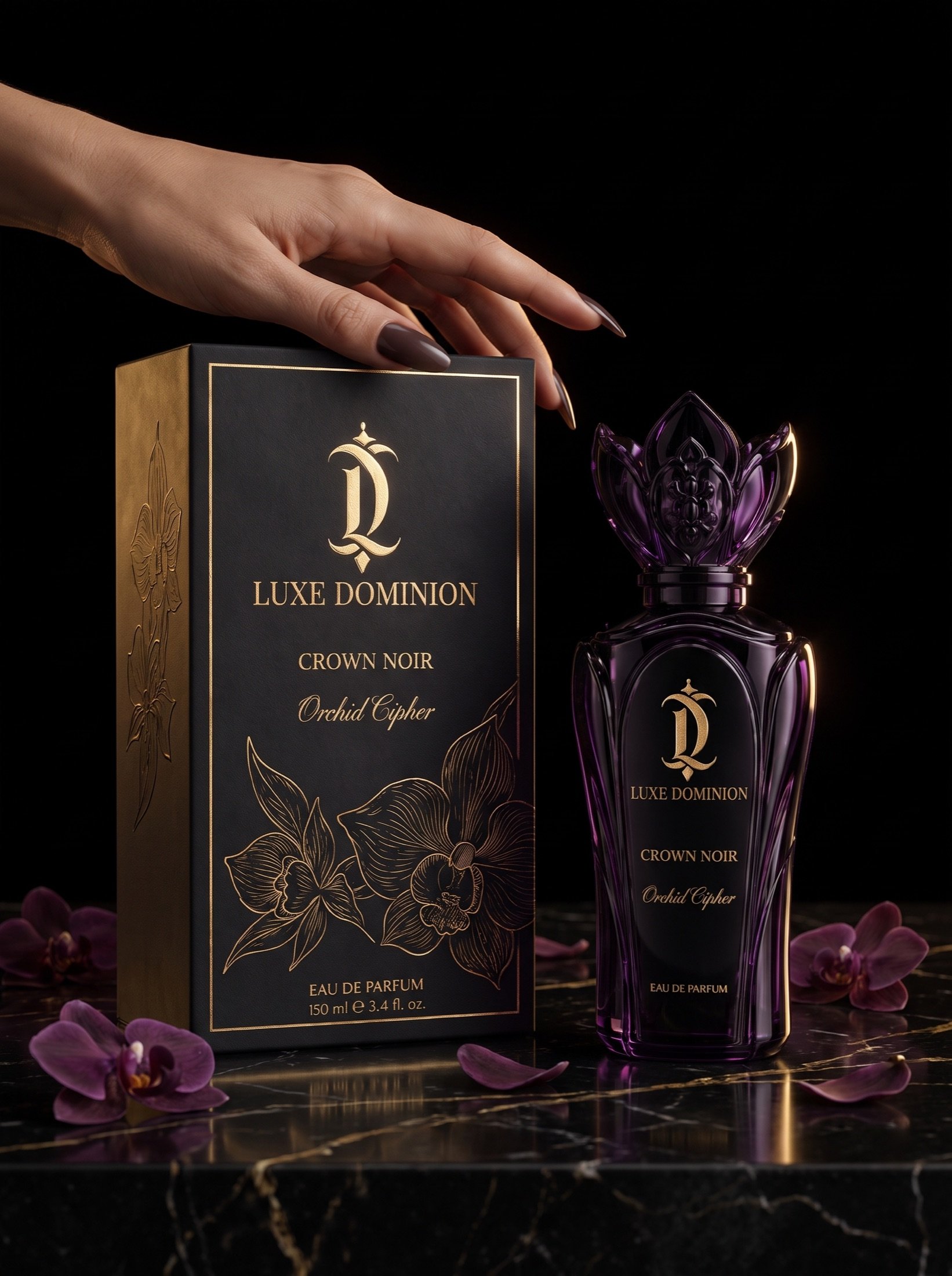 Crown Noir packaging with gold foil detail