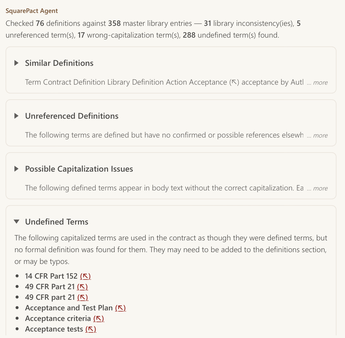 SquarePact Definition Check results