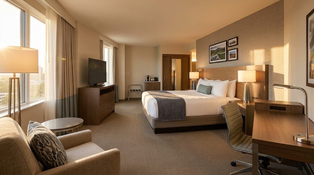 Hotel guest room furniture installation