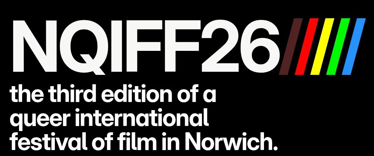 Identidad gráfica oficial NQIFF26 del Norwich Queer International Festival of Film.