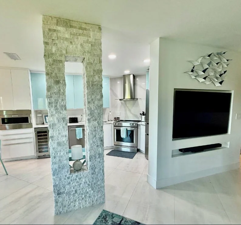 The open kitchen and living area of the property
