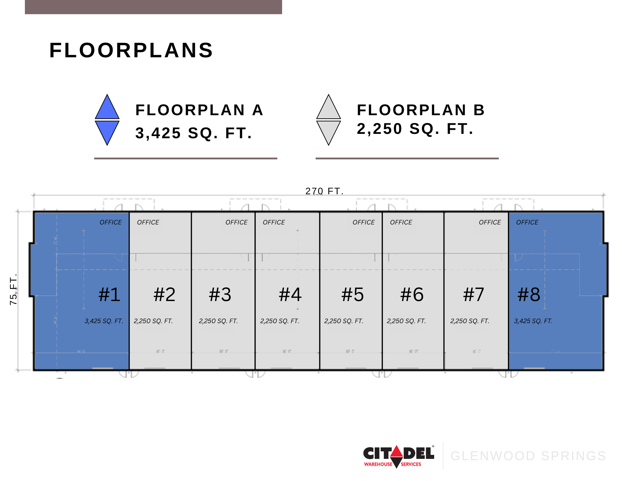 Contractor spaces floorplan (Units 1 through 8)