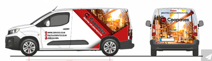 3D design render of Coopatex graphics on a Peugeot Partner van