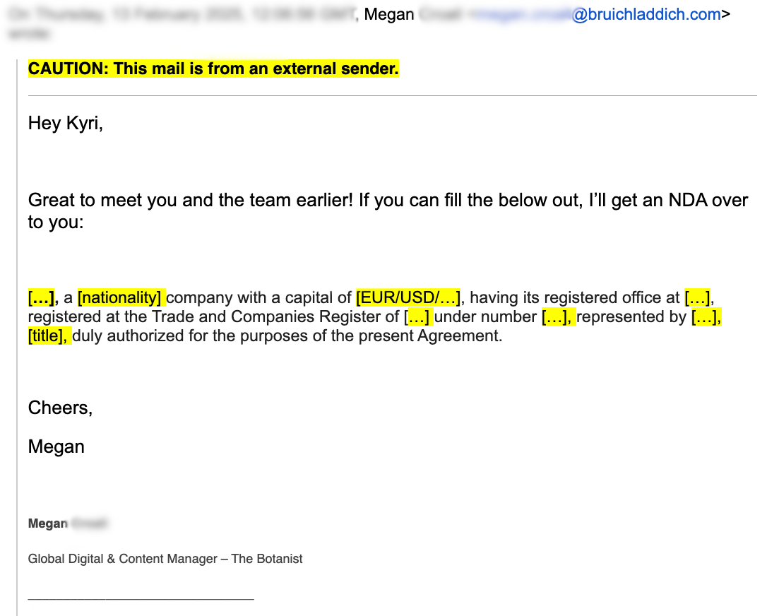NDA request from The Botanist