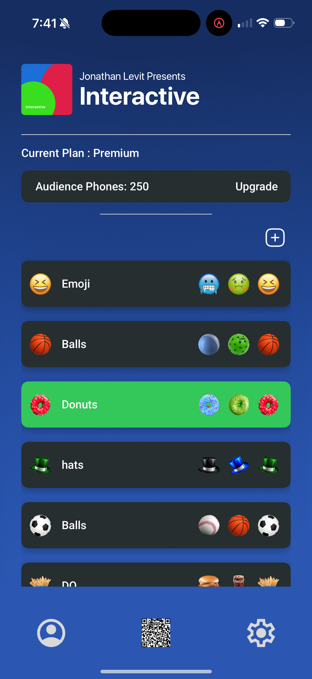 Interactive home screen with saved sets