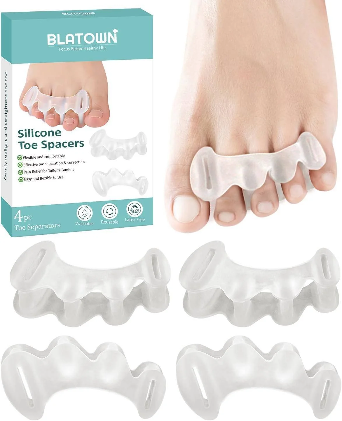 BLATOWN clear silicone toe spacers, two pairs