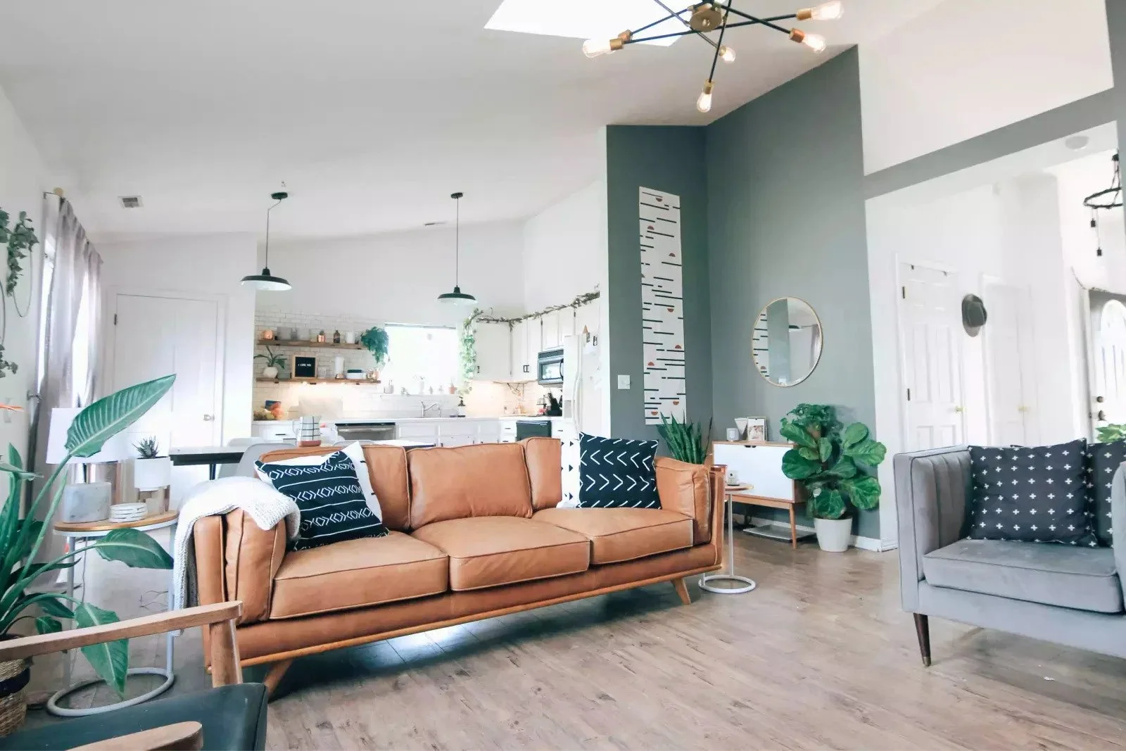 Interior living room with freshly painted walls and white trim