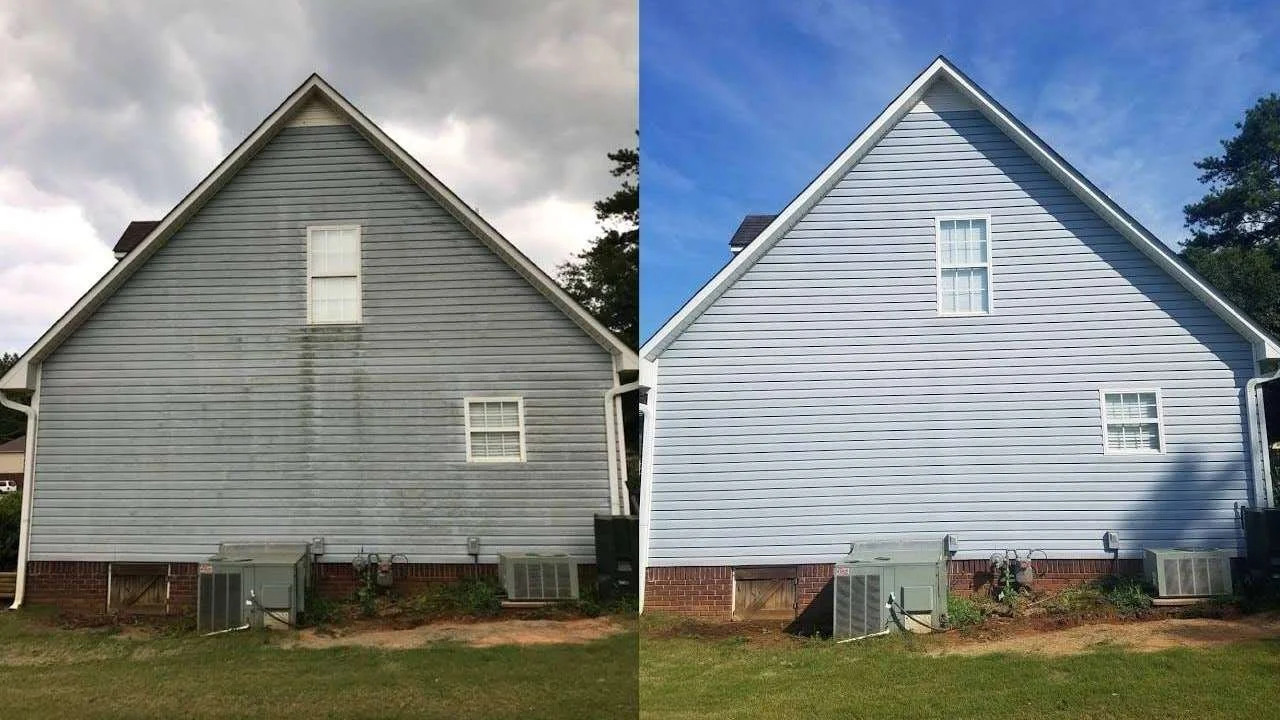 Close-up of cleaned siding panels