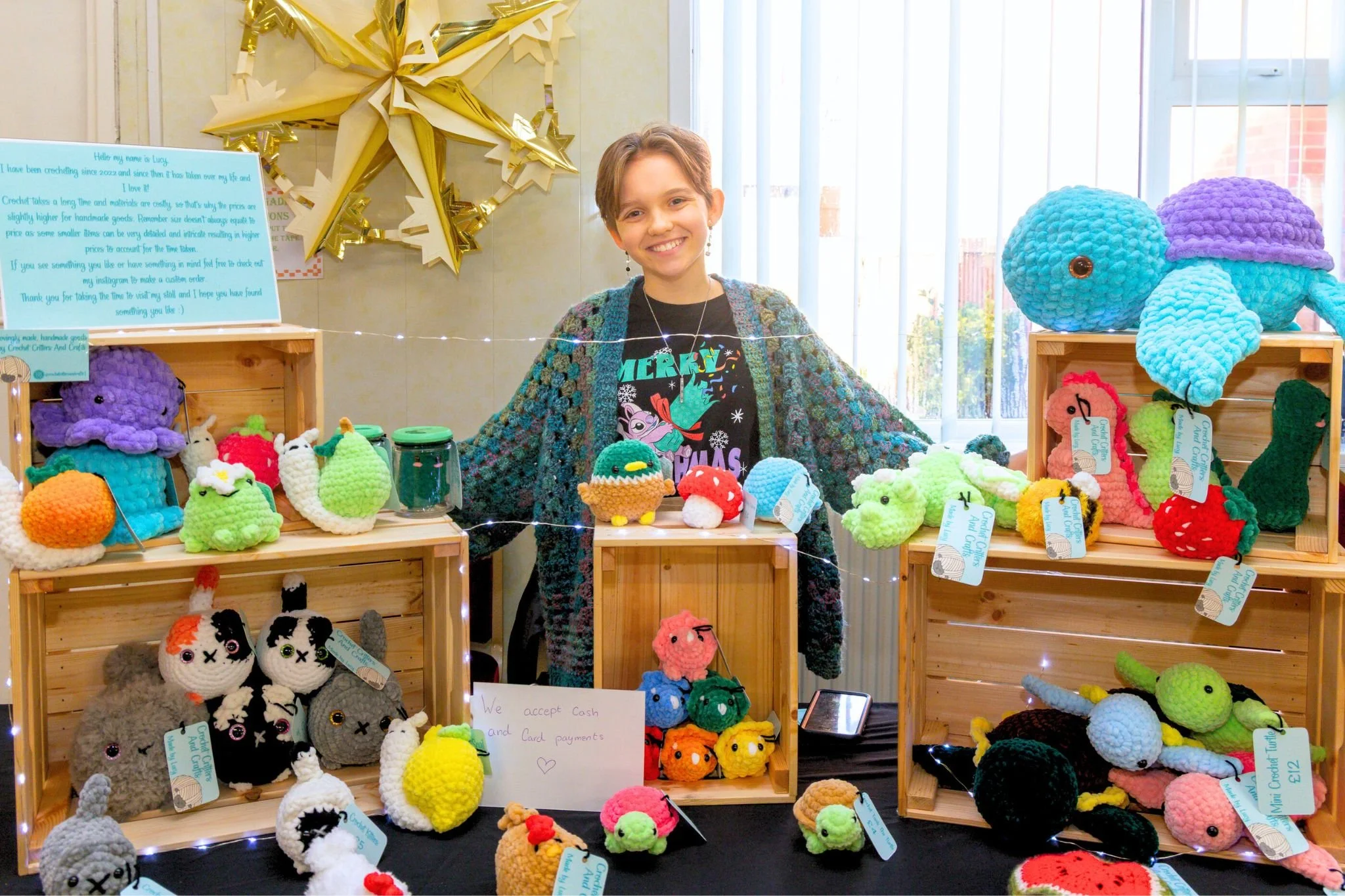Lucy Drewe-Smith at her Crochet Critters & Crafts stall at the Teenage Market