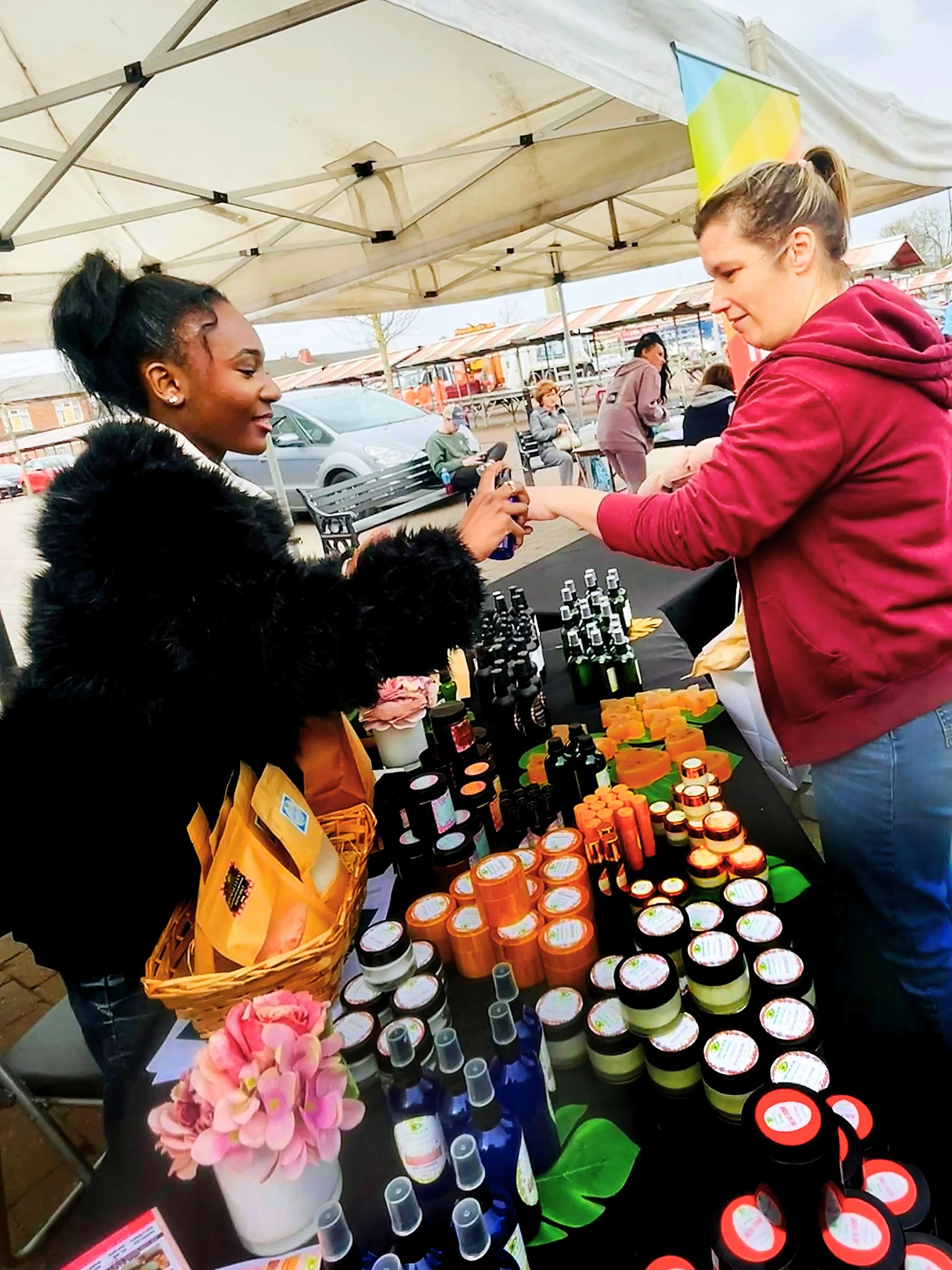 Latoya selling her skincare products at The Teenage Market in Earlestown