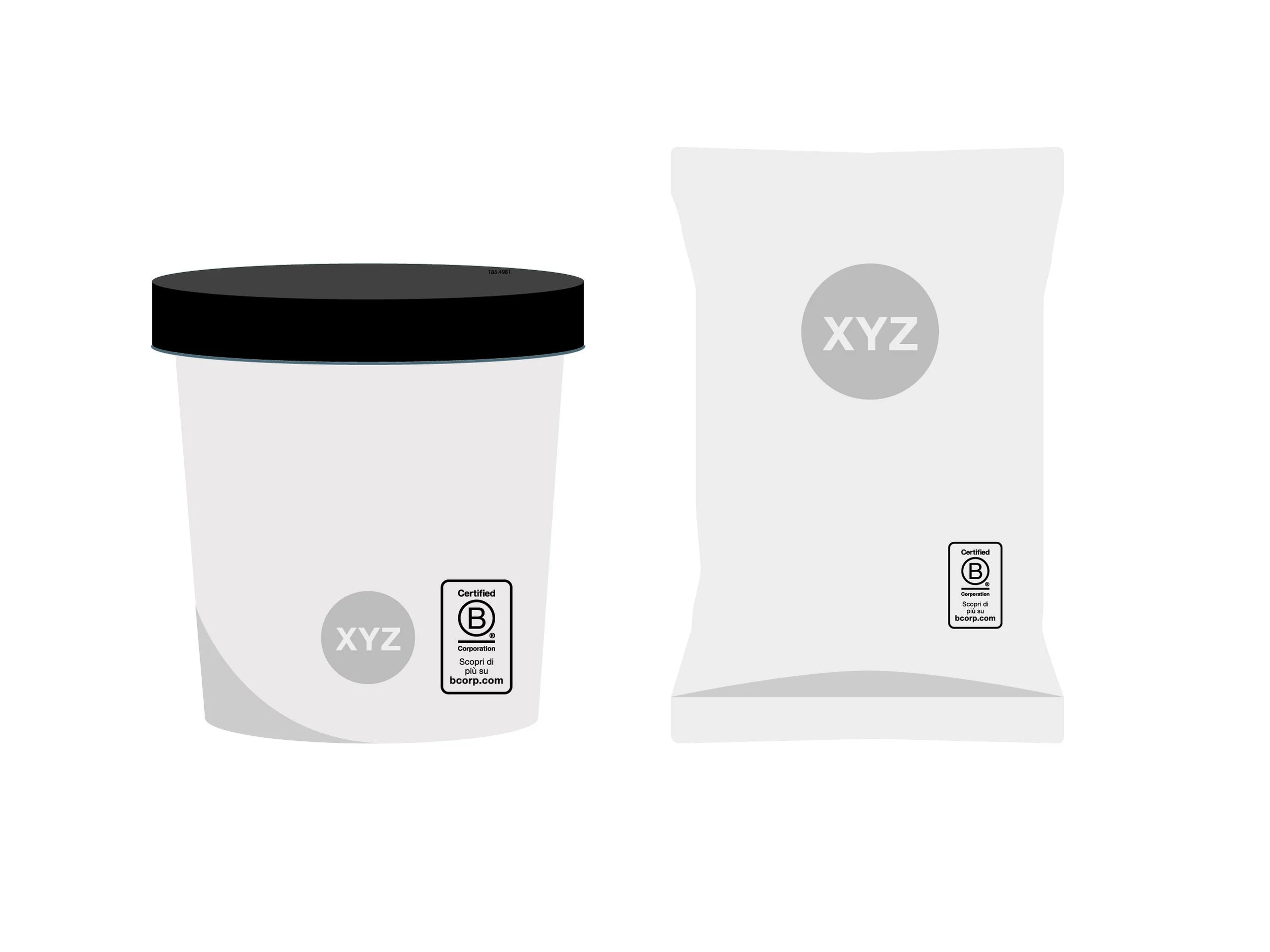 Illustrazione di packaging che utilizza il badge URL con logo B Corp
