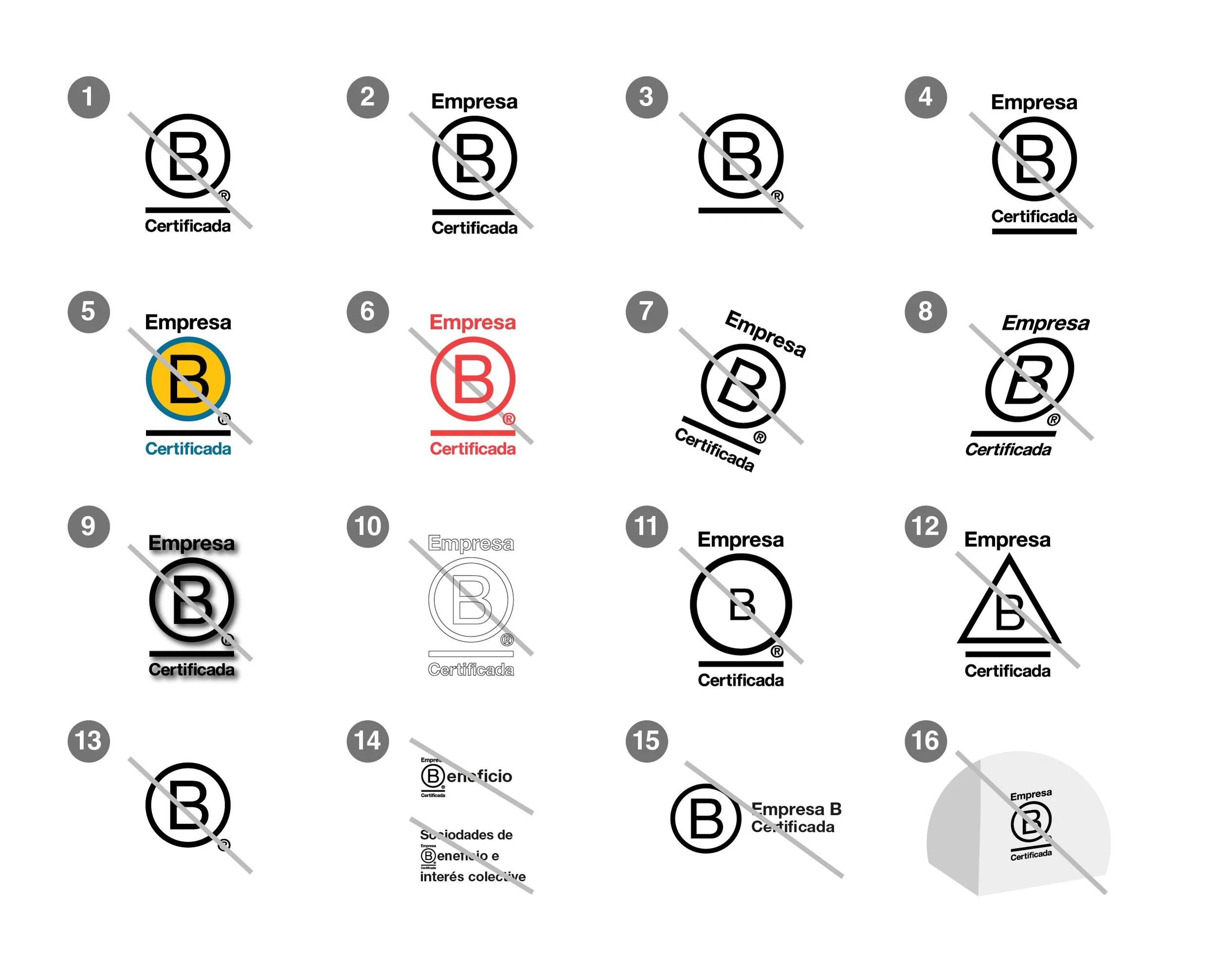 Ejemplos visuales de uso incorrecto del logotipo B Corp